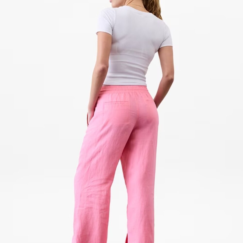 Athleta NWT Retreat Linen High Rise Wide Leg Pant, TALL MEDIUM, Raphanus PINK - Picture 4 of 6